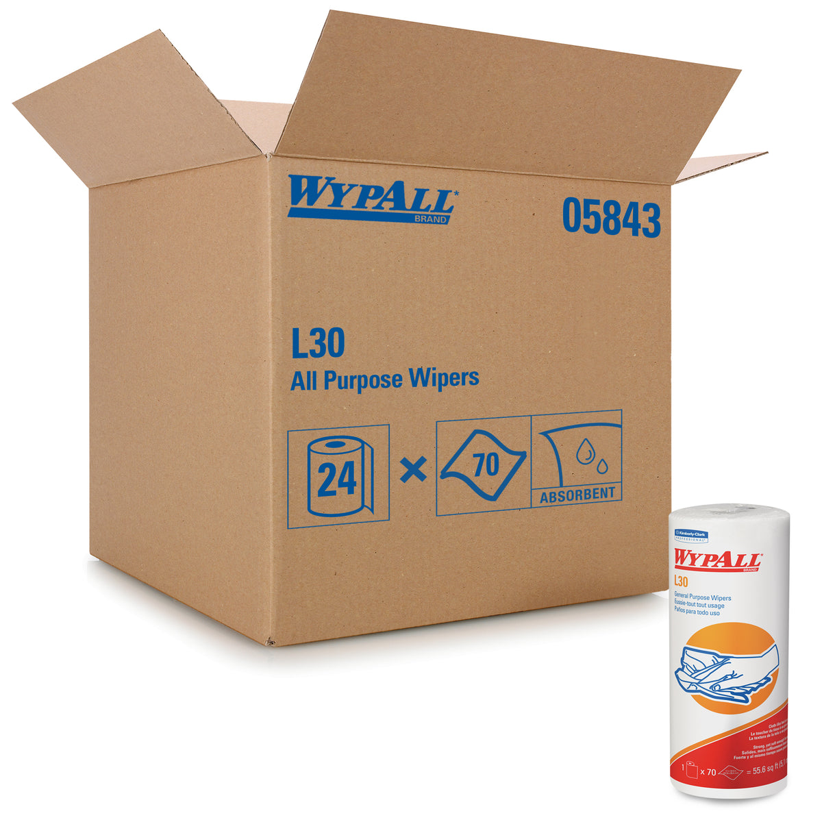 Kimberly-Clark WypAll L30 Wipers Small Roll White 11"x10.4" 70 Sheets/Roll | 24/Case