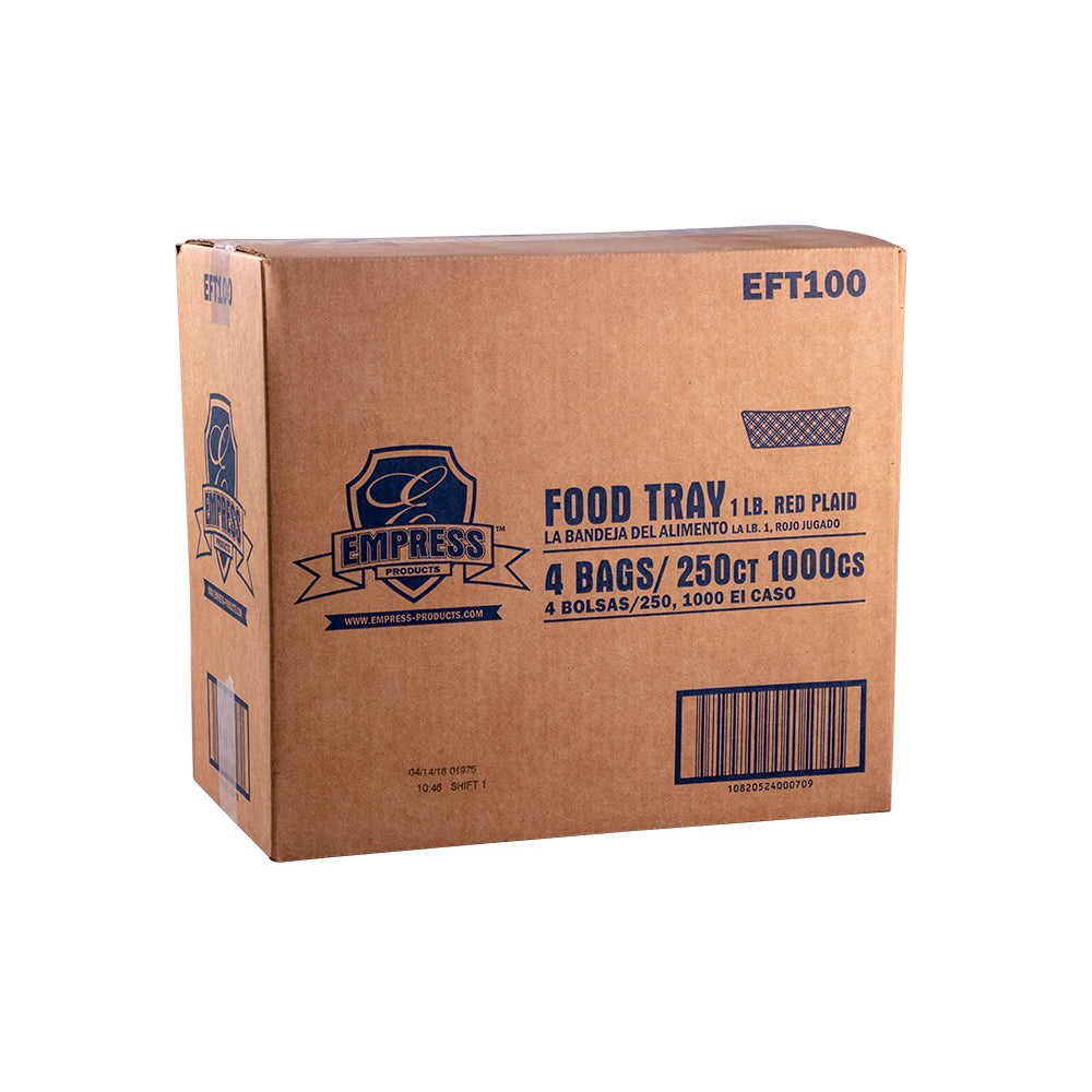 Empress PFAS-Free Food Trays, 1 lb, Red Plaid, 1,000/Case