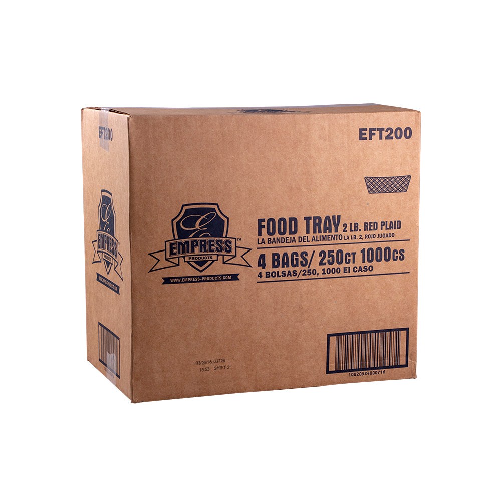Empress PFAS-Free Food Trays, 2 lb, Red Plaid, 1,000/Case