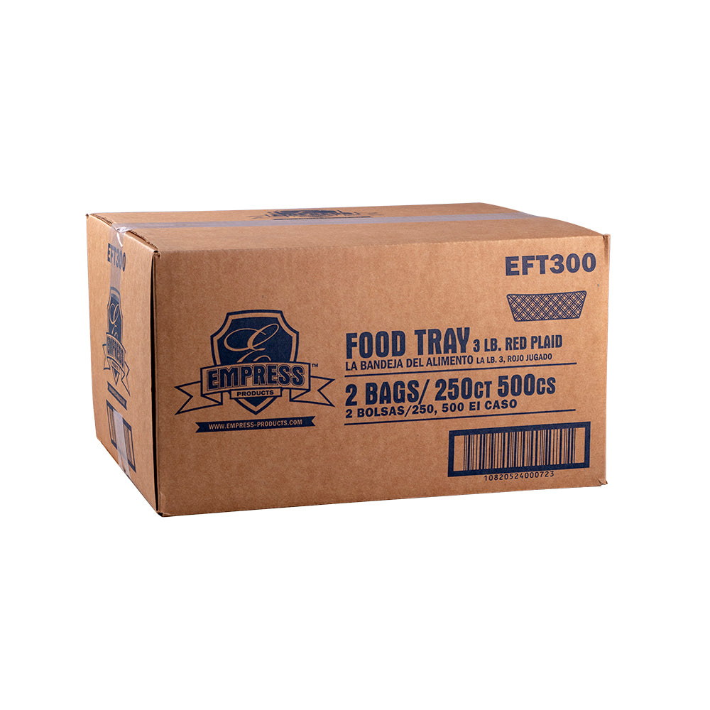 Empress PFAS-Free Food Trays, 3 lb, Red Plaid, 500/Case