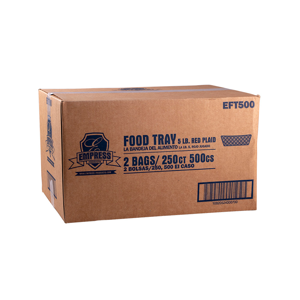 Empress PFAS-Free Food Trays, 5 lb, Red Plaid, 500/Case