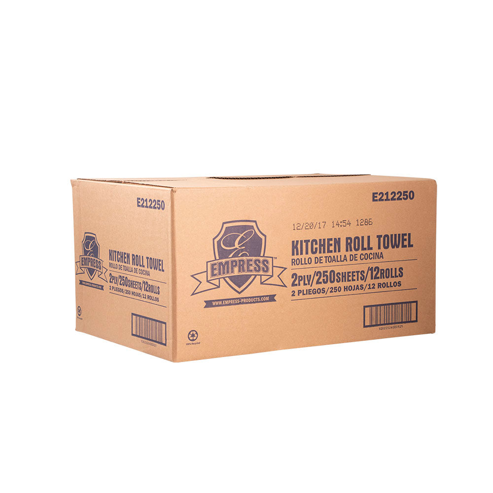 Empress White Kitchen Roll Towels, 2-Ply, 8 x 11 in, 12 Rolls x 250 Sheets