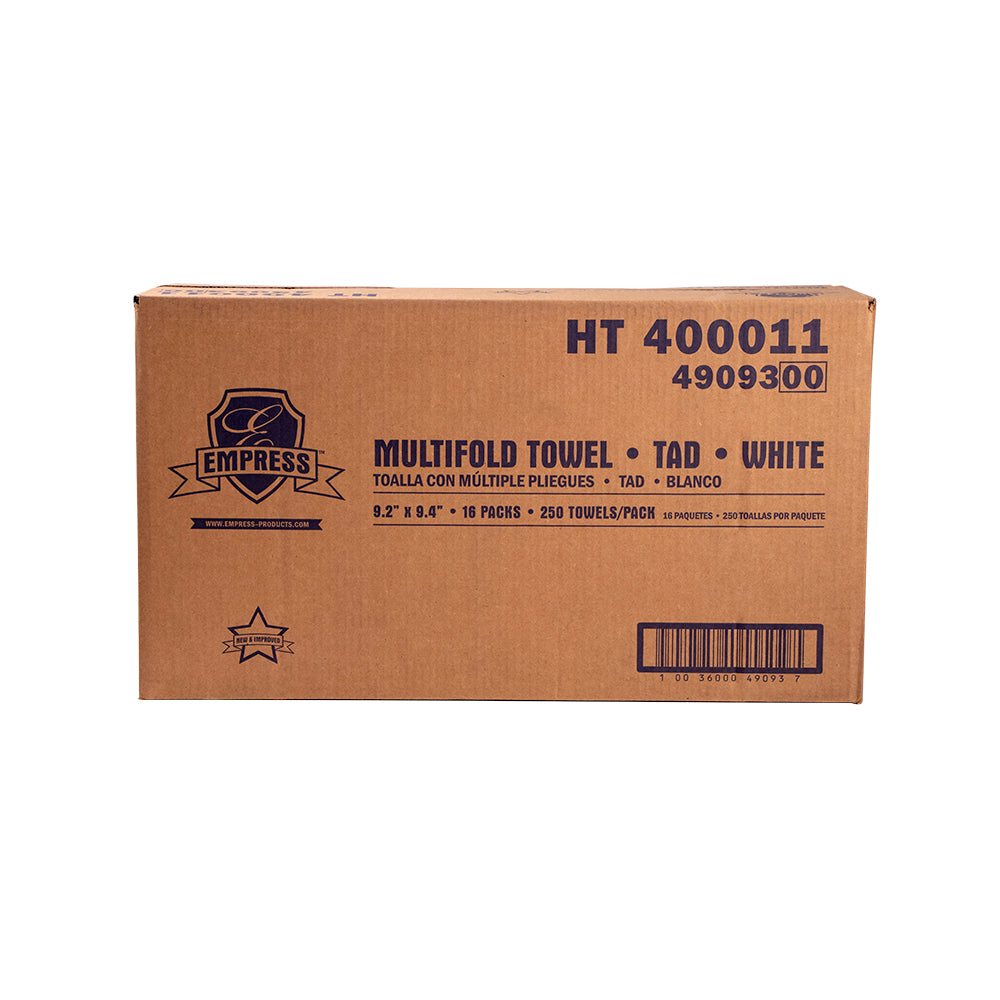 Empress TAD Premium White Multifold Towels, 9.06 x 9.45 in, 16 Packs of 250