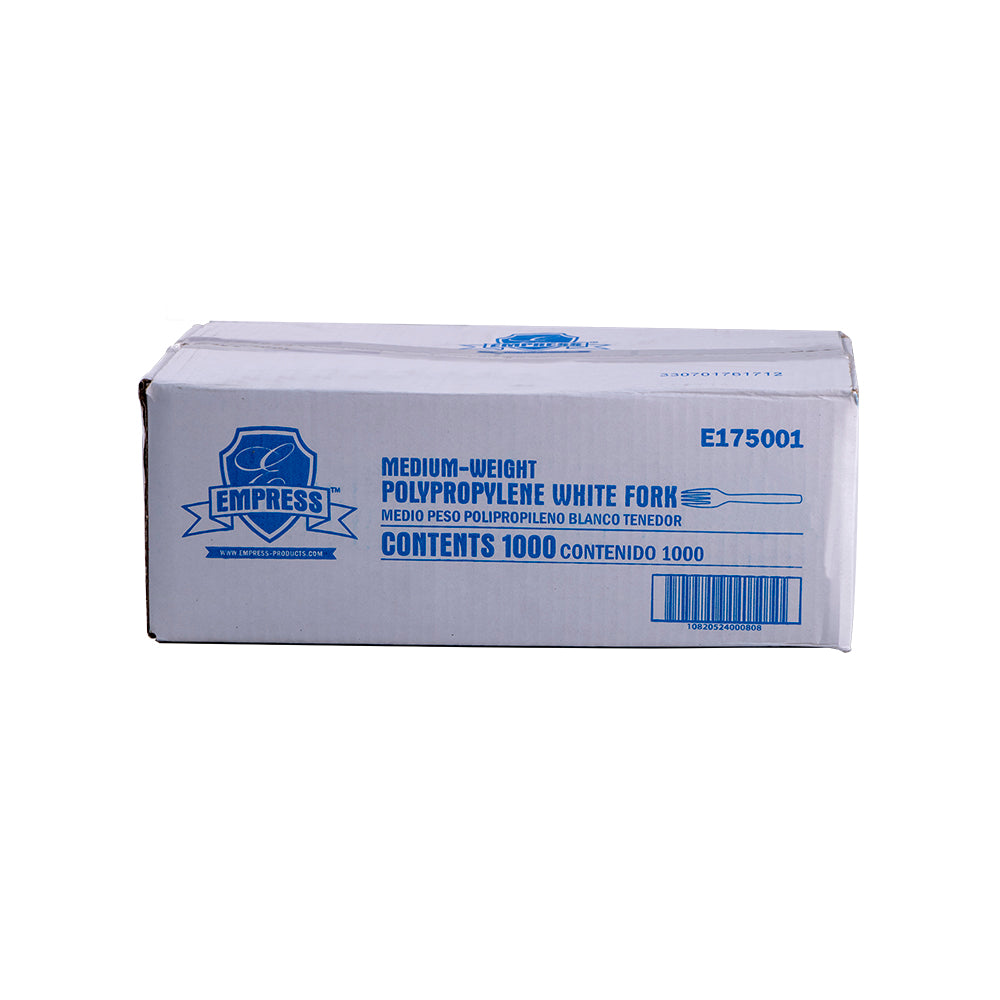 Empress White Mediumweight Polypropylene Forks, Dense Pack, 1,000/Case