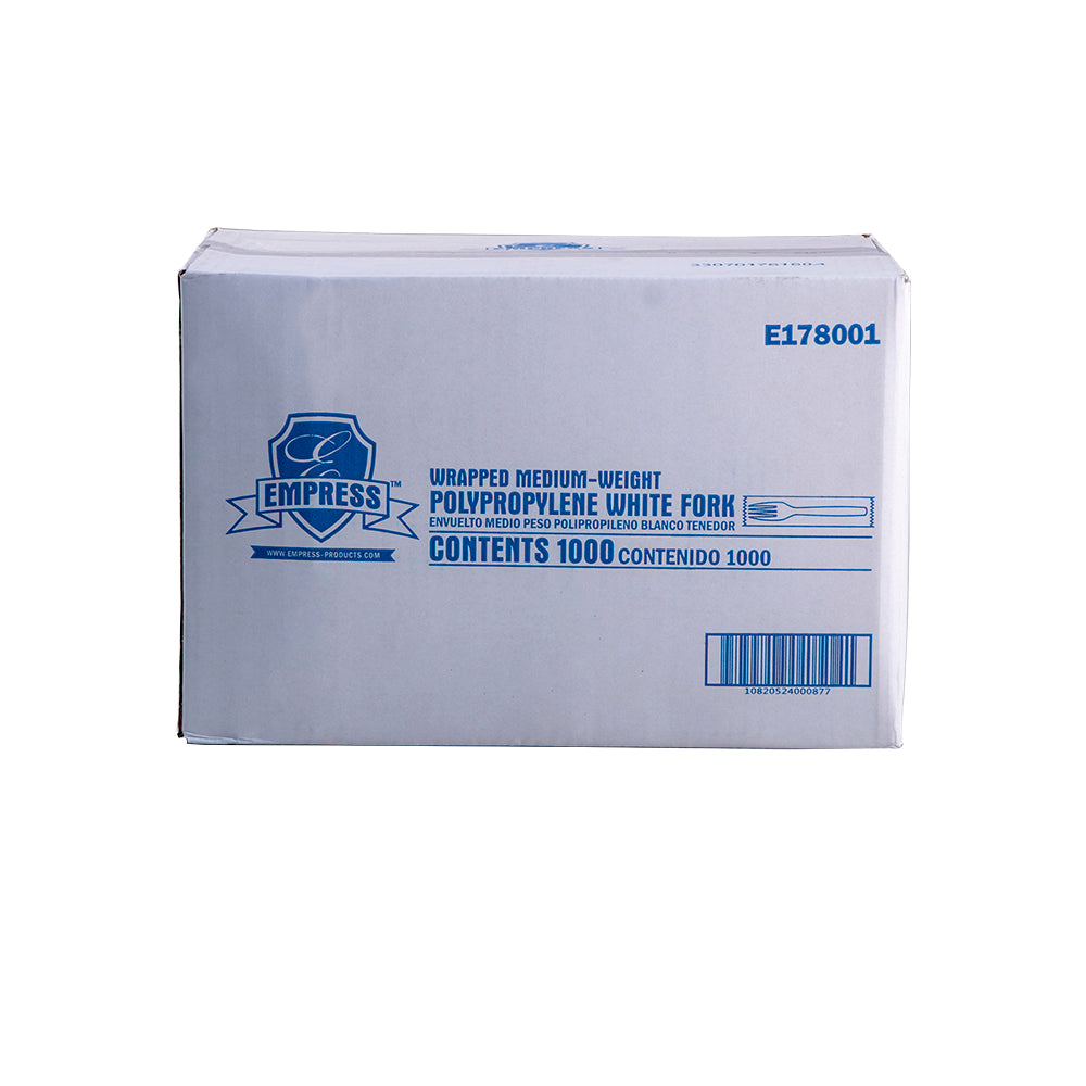 Empress White Mediumweight Polypropylene Forks, Wrapped Dense Pack, 1,000/Case
