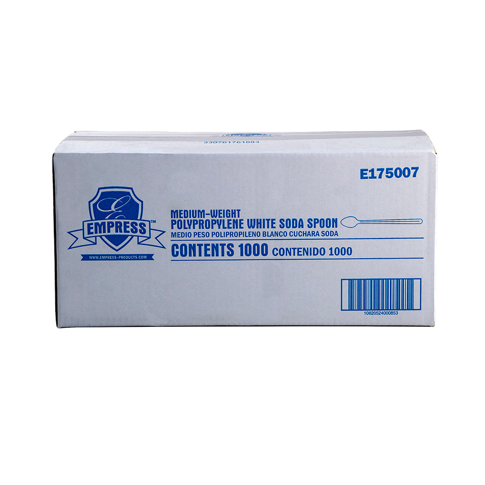 Empress White Mediumweight Polypropylene Soda Spoons, Dense Pack, 1,000/Case