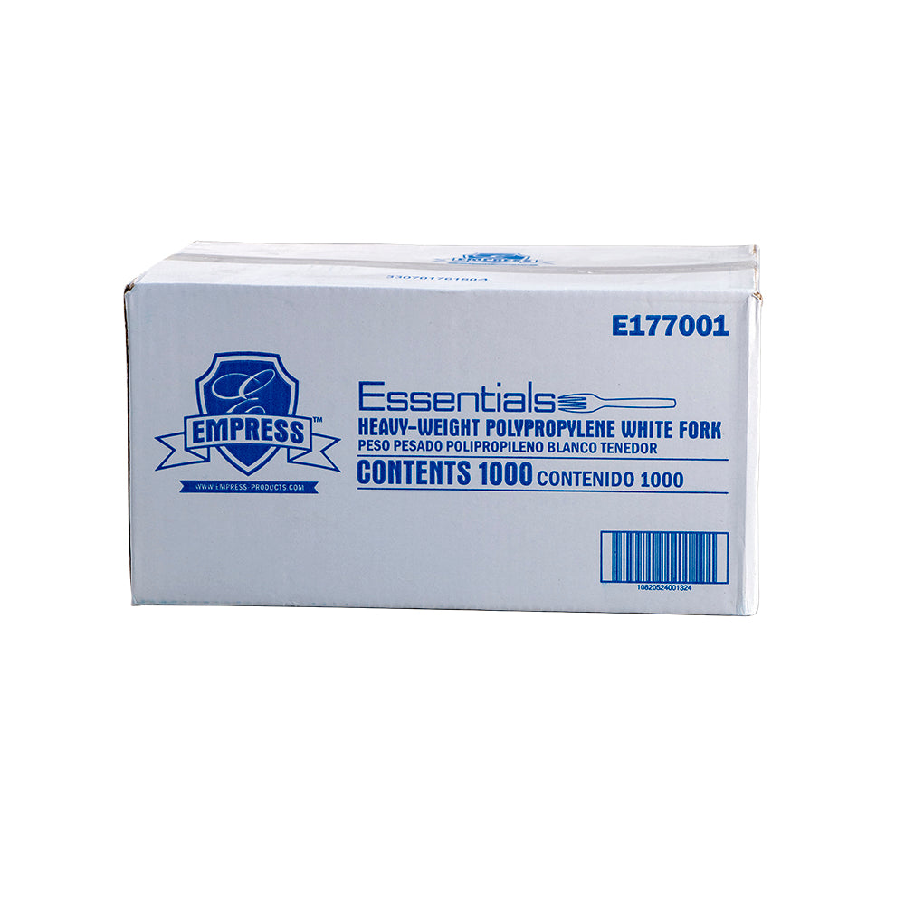 Empress White Heavyweight Polypropylene Forks, Dense Pack, 1,000/Case
