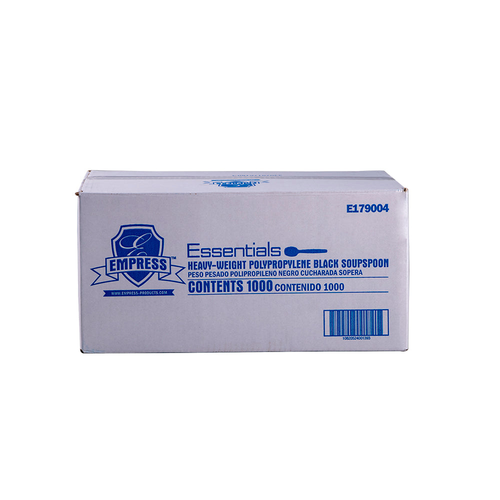 Empress Black Heavyweight Polypropylene Soup Spoons, Dense Pack, 1,000/Case