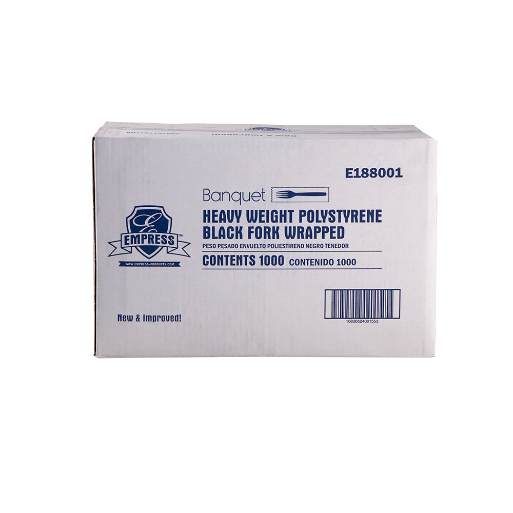 Empress Heavy Weight Polystyrene Fork Black Wrapped | 1,000/Case