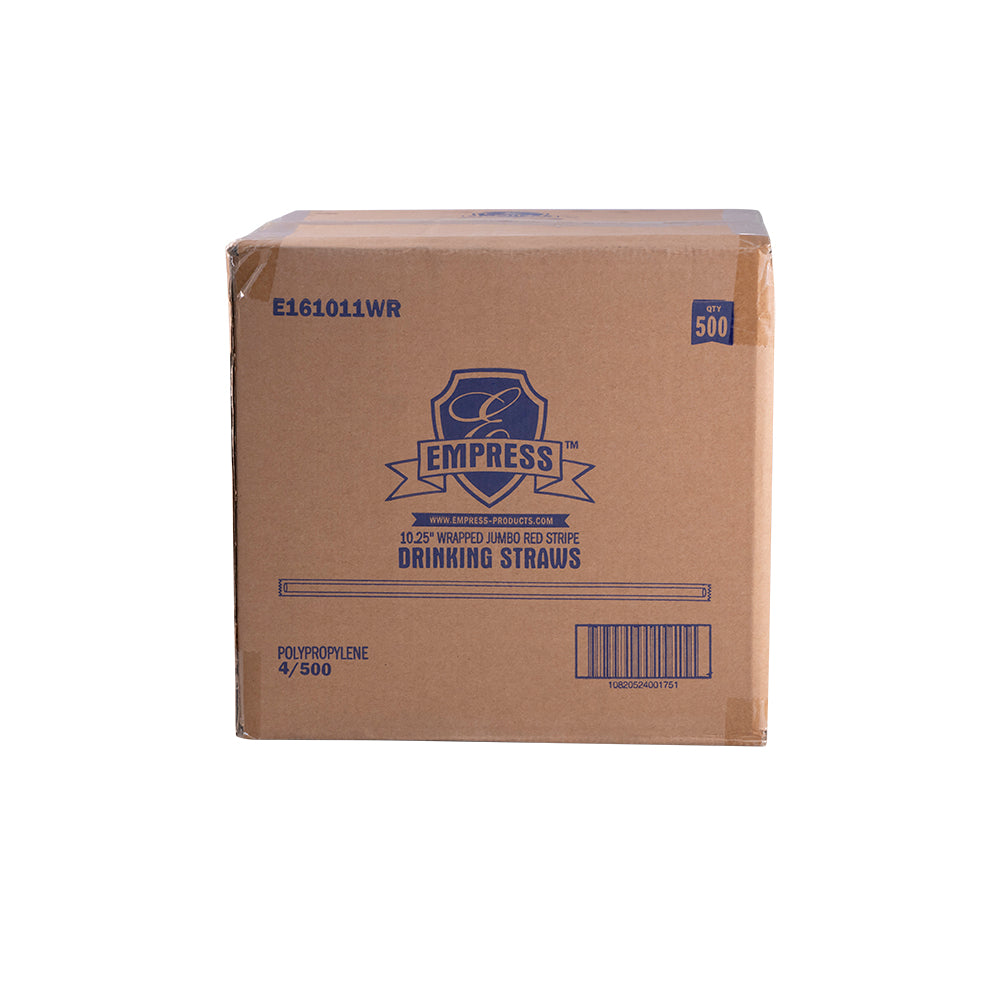 Empress White/Red Stripe Jumbo Straws, 10.25 in, Paper Wrapped, 4 x 500/Case