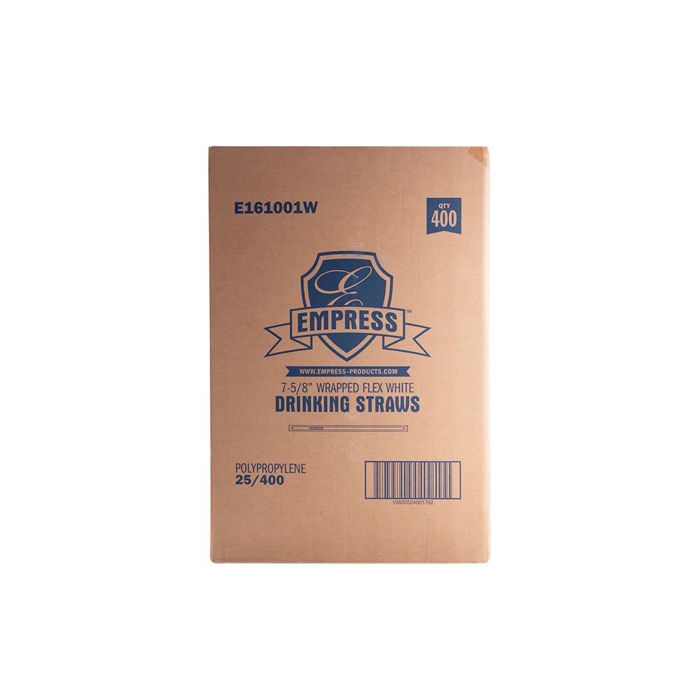 Empress White Jumbo Flex Straws, 7.625 in, Paper Wrapped, 25 x 400/Case