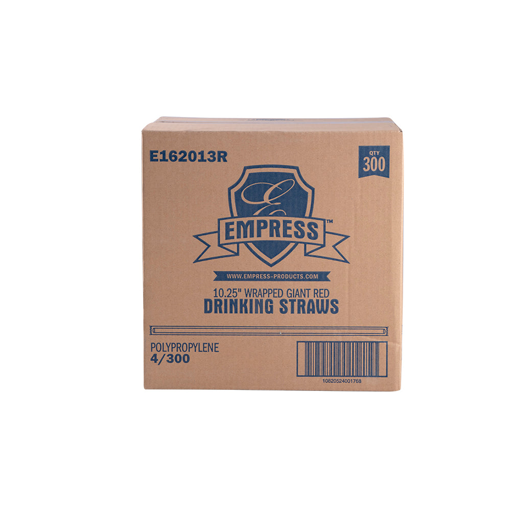 Empress Red Giant Straws, 10.25 in, Paper Wrapped, 4 x 300/Case