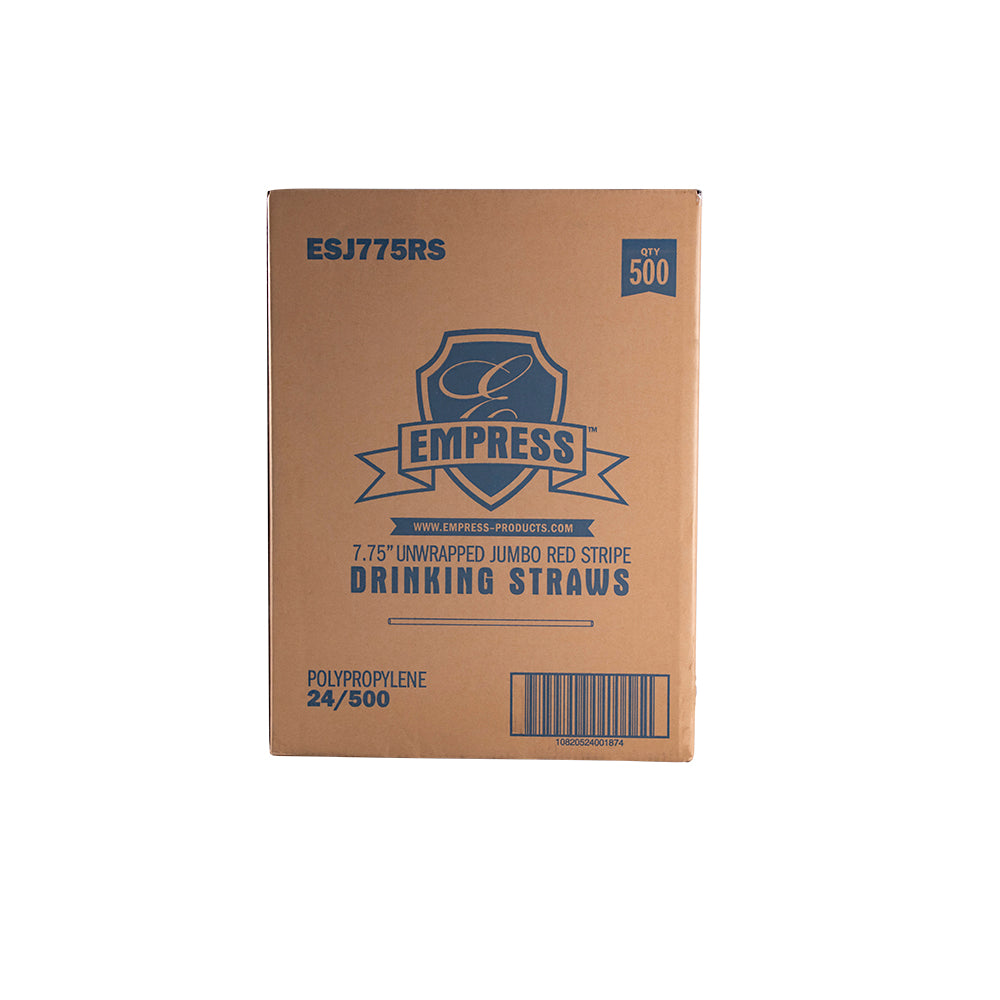 Empress Jumbo Straws, Unwrapped, 7.75 in, White/Red Stripe, 24 x 500/Case