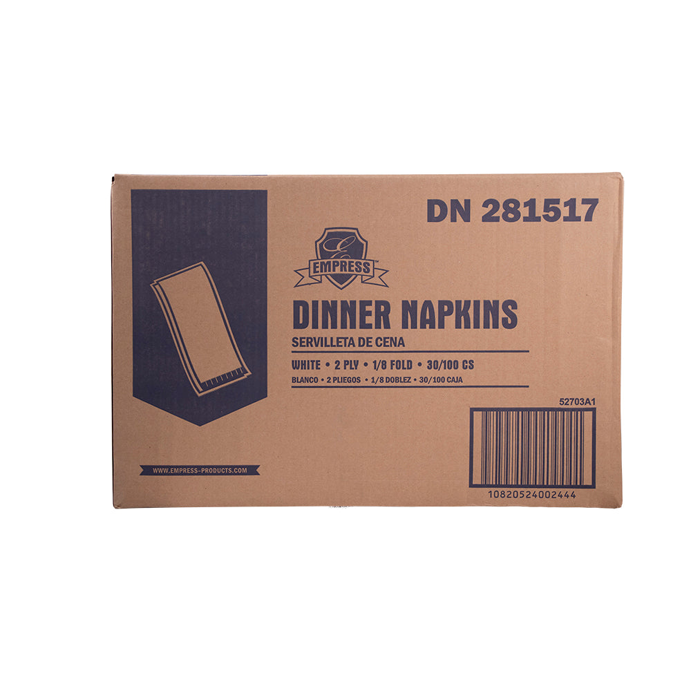 Empress White 2-Ply Dinner Napkins, 15 x 16 in, 1/8 Fold Brick Pack, 3,000/Case