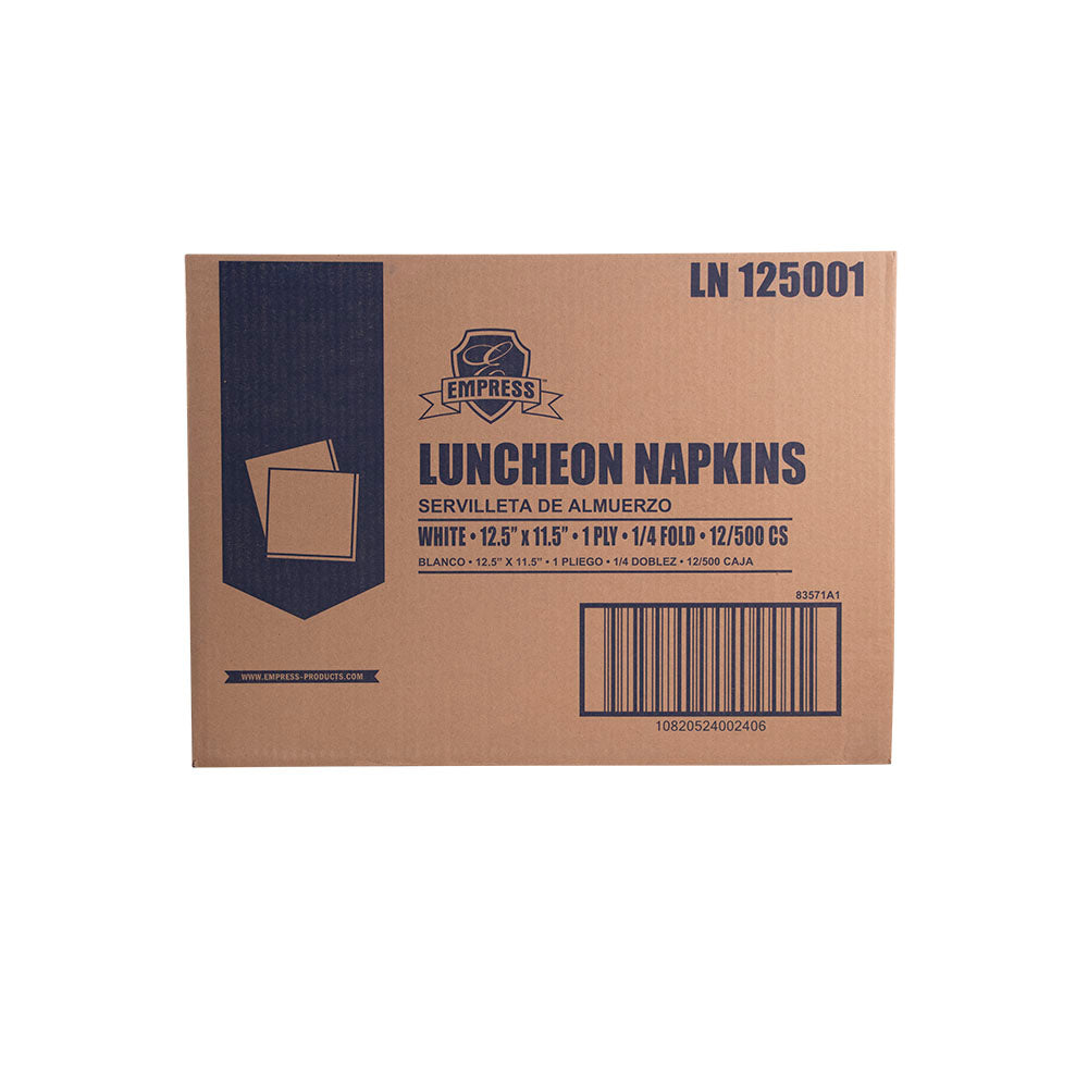 Empress White Luncheon Napkins, 11.5 x 12.5 in, 1-Ply, 1/4 Fold, 12 x 500