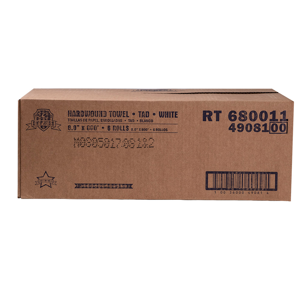 Empress TAD Premium Hardwound Roll Towel 7.875"x800' White | 6 Rolls/Case