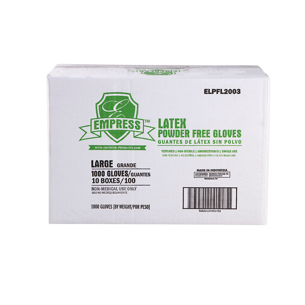 Empress Powder-Free Latex Gloves, Large, 10 x 100/Case