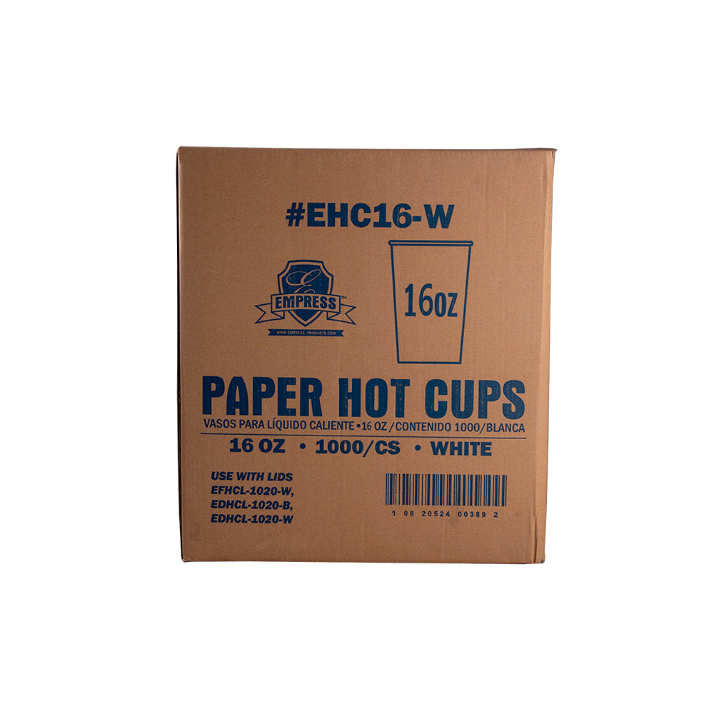 Empress White Paper Hot Cups, 16 oz, 20 x 50/Case
