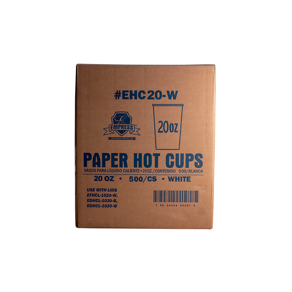 Empress White Paper Hot Cups, 20 oz, 10 x 50/Case