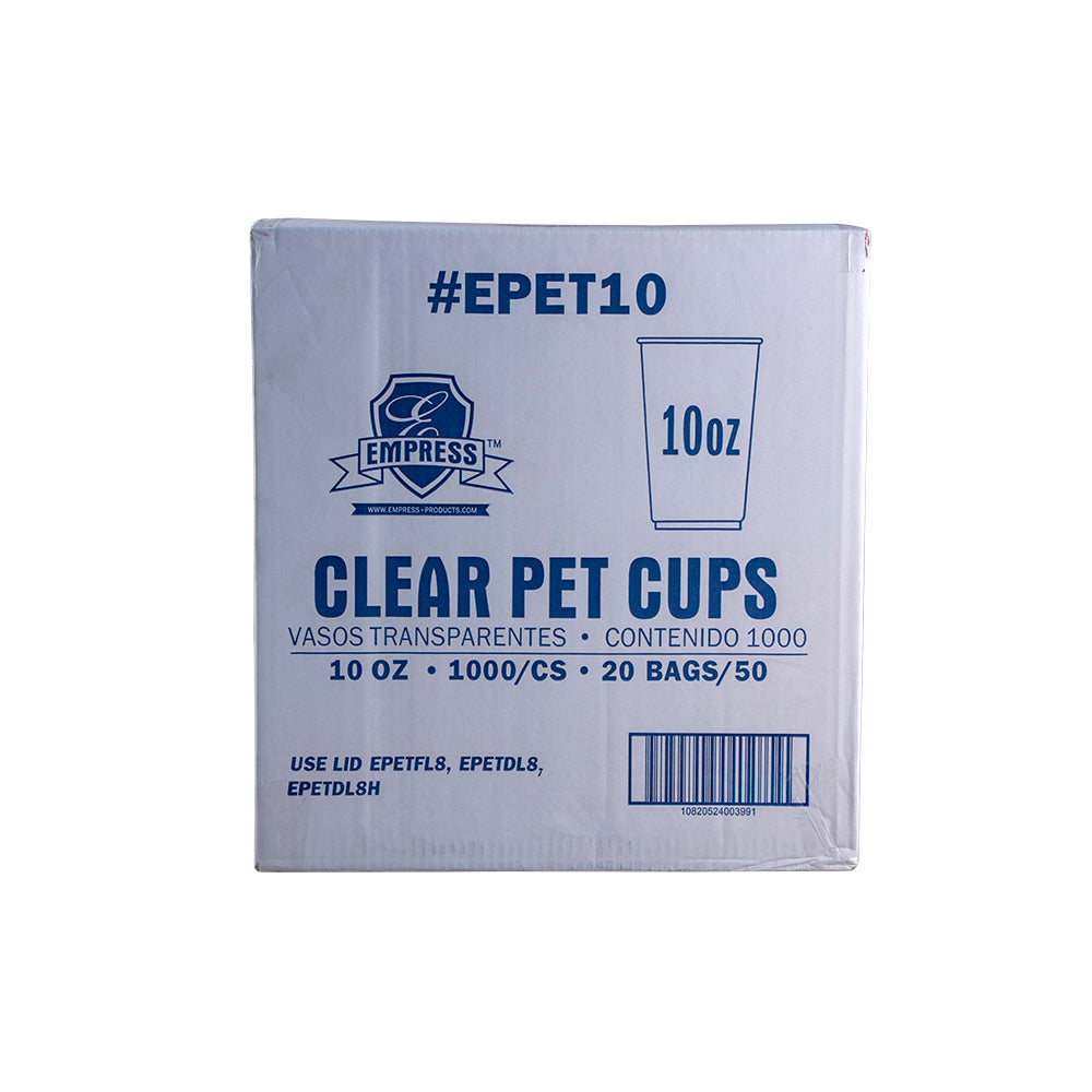 Empress Clear PET Cups, 10 oz, 20 x 50/Case
