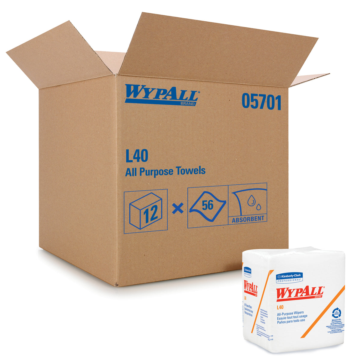 Kimberly-Clark WypAll L40 Wipers 1/4 Fold White 12.5"x12" | 18/56 cs (1,008/Case)