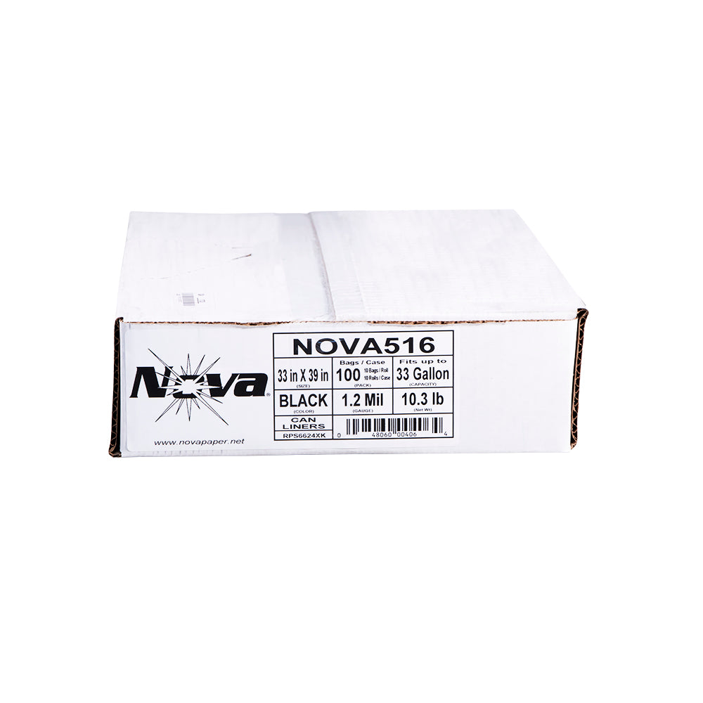 Nova Black Repro Can Liners, 33 x 39 in, 1.2 Mil, 33 Gallon, 100 per Case