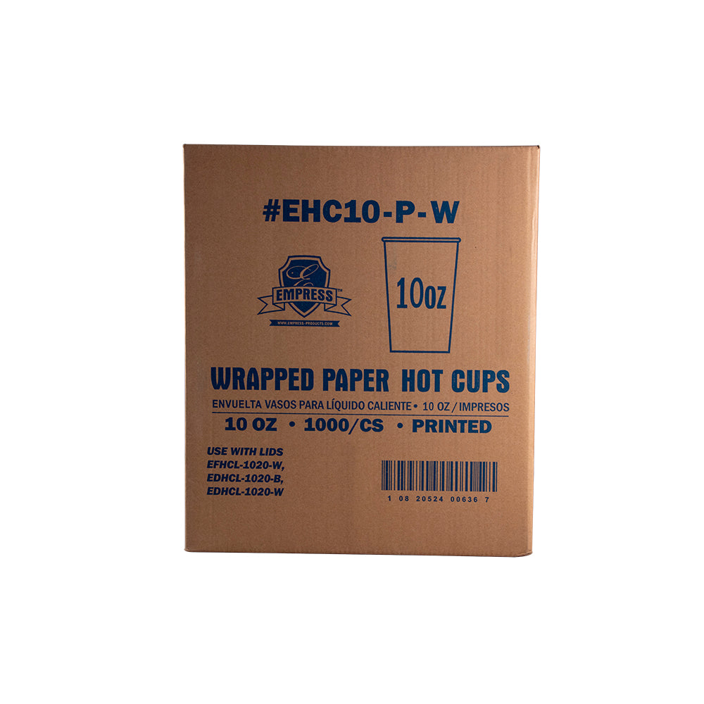 Empress Squat Paper Hot Cups, 10 oz, Good Day Print, 20 x 50/Case