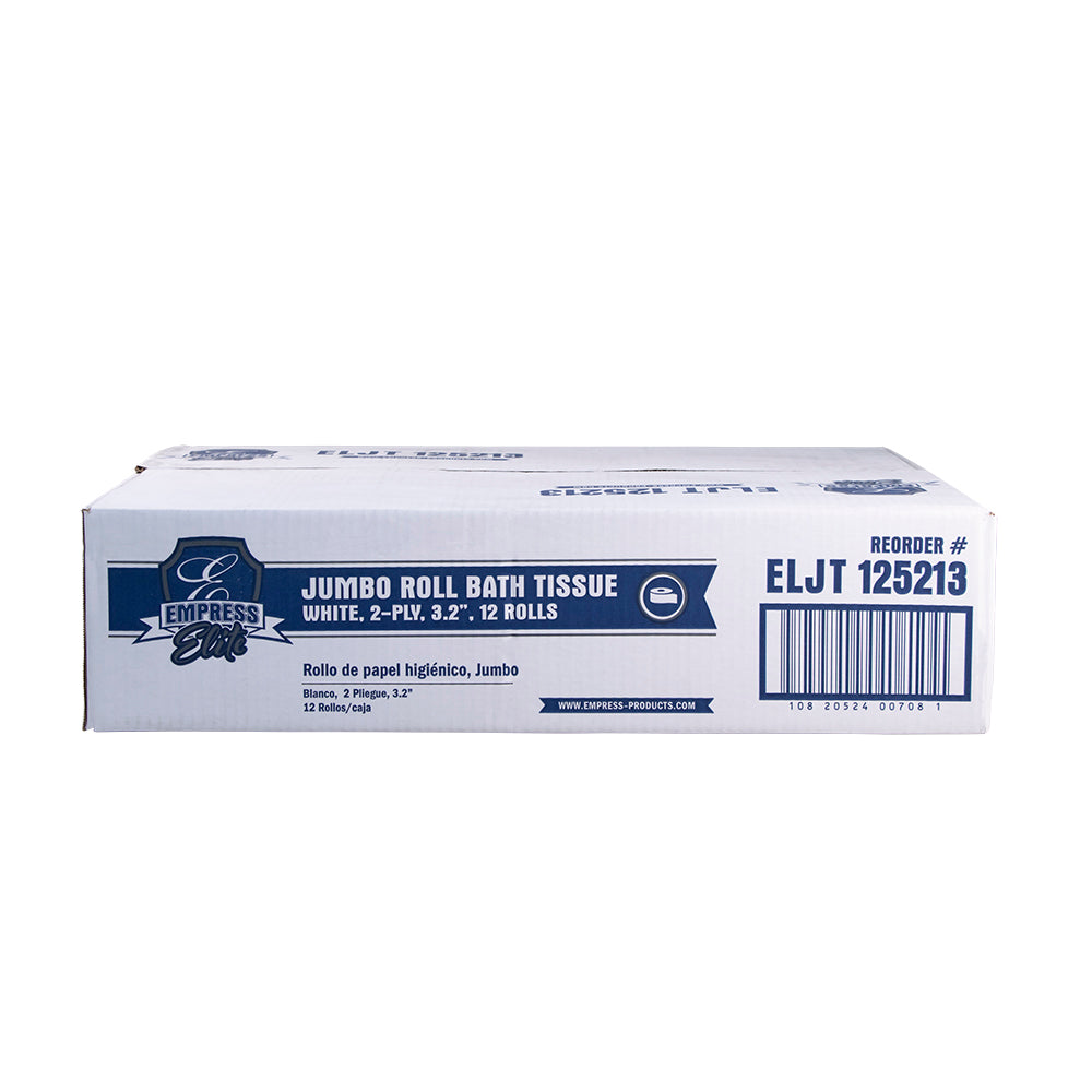 Empress Elite Jumbo Roll Bath Tissue, 9 in, 2-Ply White, 12 Rolls