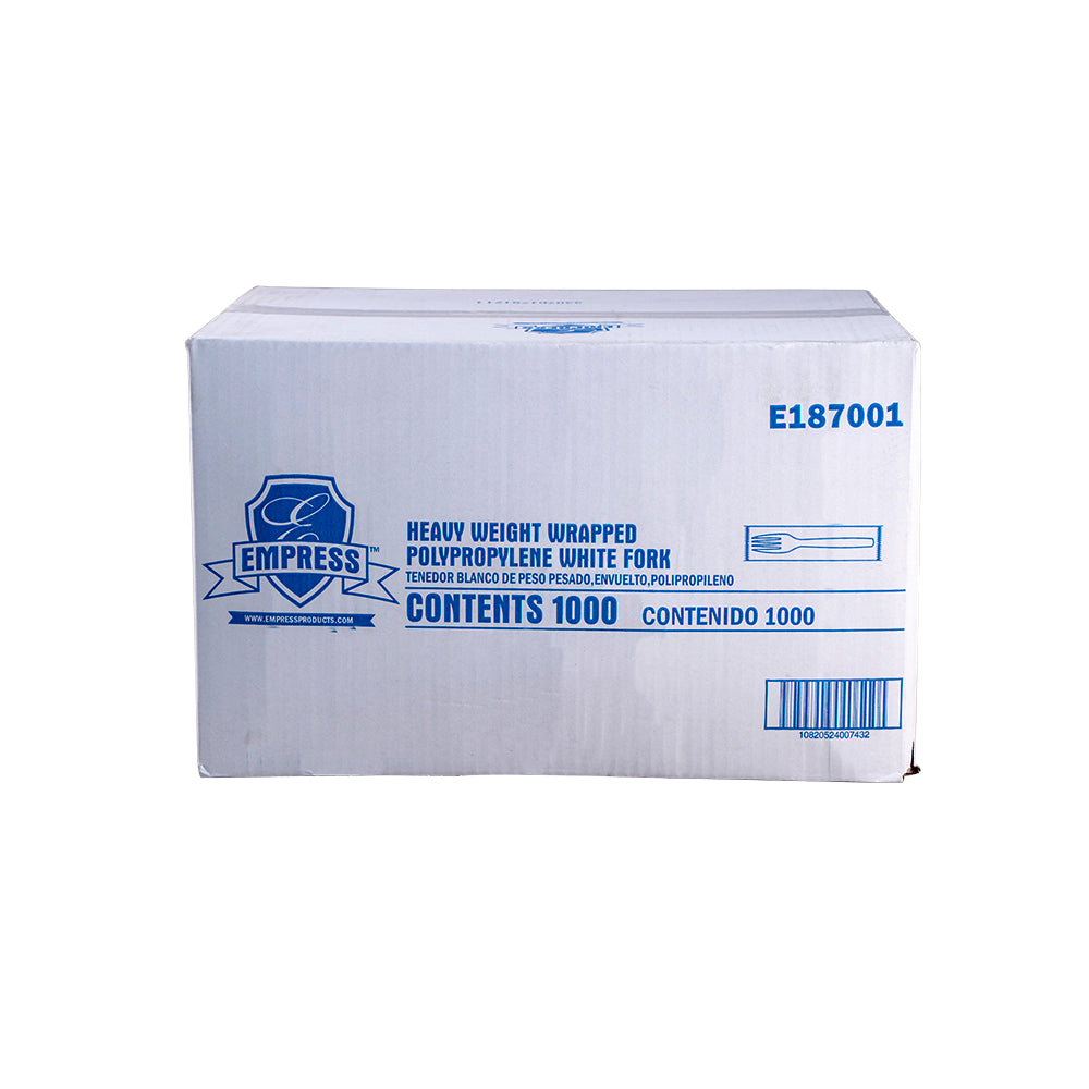 Empress White Heavyweight Polypropylene Forks, Wrapped, 1,000/Case