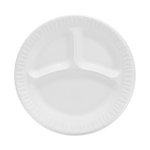 Dart Concorde Non-Laminated Foam Plate 9" White 3-Compartment | 4/125 cs (500/Case)