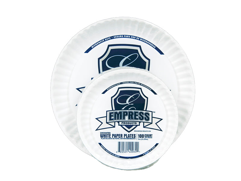 Empress White Uncoated Paper Plates, 9 in, 1,000/Case