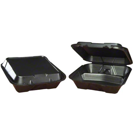 Genpak Black Foam Hinged Container 3-Compartment 9.19"x9.56"x2.66" | 2/100 cs (200/Case)