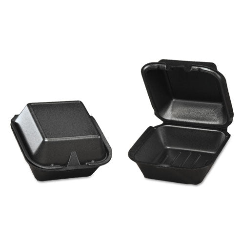 Genpak Large Hinged Sandwich Container Black Foam 5-13/16x5-11/16x3-1/8 | 4/125 cs (500/Case)