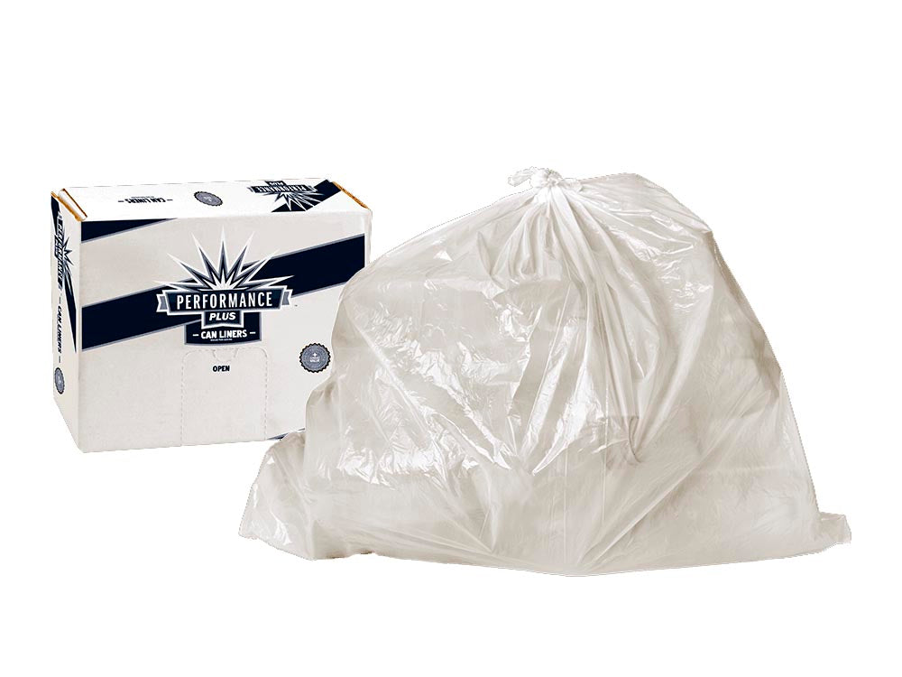 Performance Plus , 38x58 1.5EQ mil Clear 60 gallon , Low Density Liner perforated rolls , 10 / 10 cs