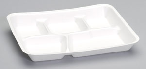 Genpak 10500 White Foam 5-Compartment Serving Trays, 10 3/8" x 8 3/8" x 1 3/16", 500/Case