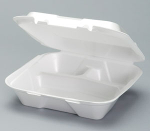 Genpak White Foam Hinged Container 3-Compartment 9.25"x9.25"x3" | 2/100 cs (200/Case)