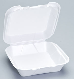 Genpak White Foam Hinged Container 1-Compartment 8"x8"x3" | 2/100 cs (200/Case)