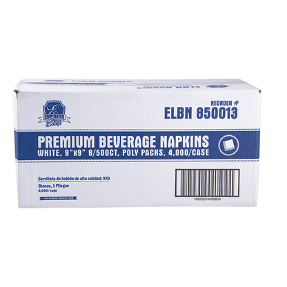 Empress Elite Beverage Napkin 9x9" White 1-Ply | 8/500 cs (4,000/Case)